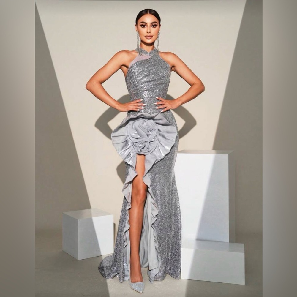 Elegant Silver Evening Gown